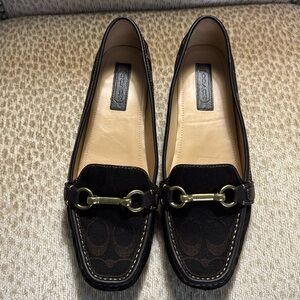 Coach Brand ladies Size 11 mocha & brown loafers with gold tone snaffle bit